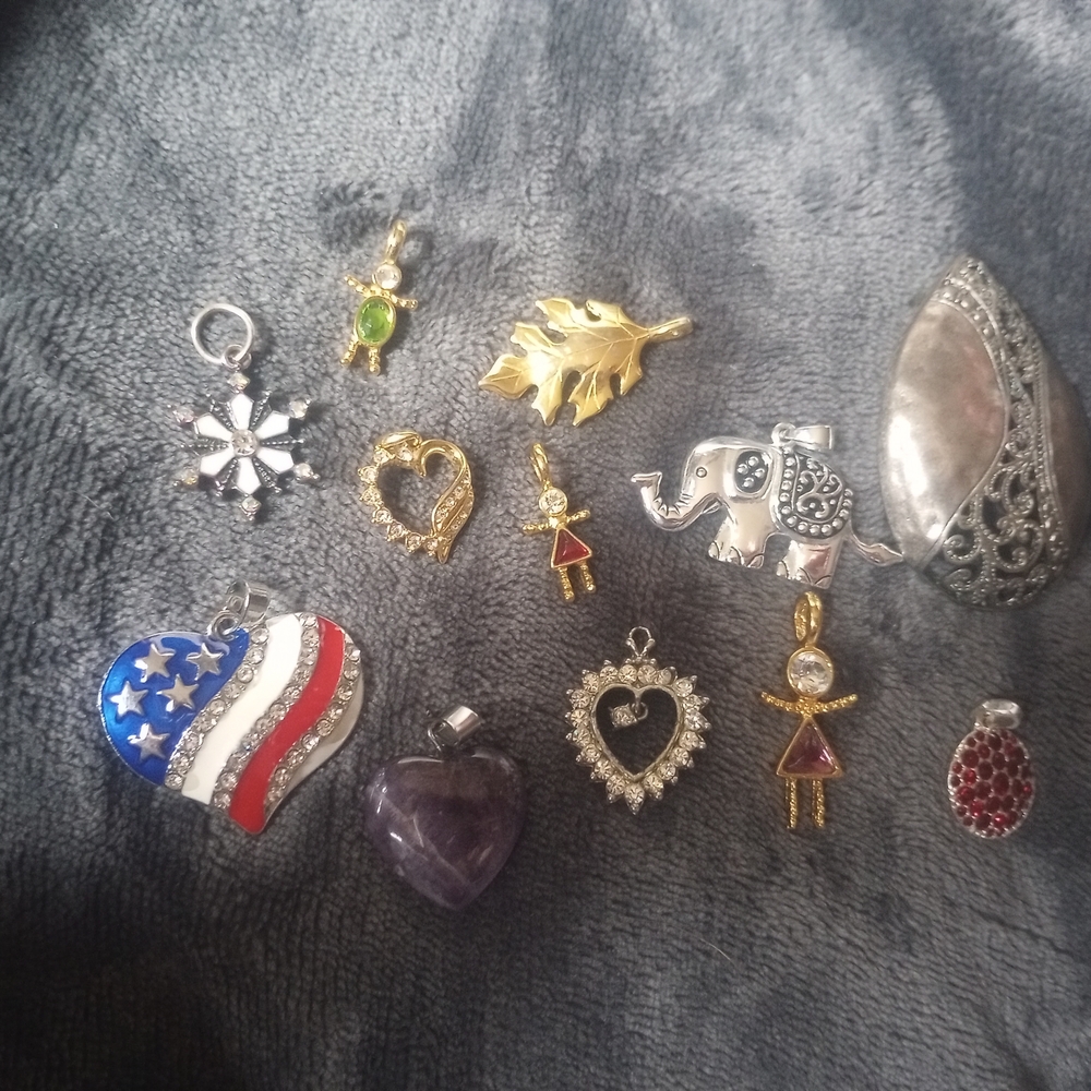 Mixed Charm Pendant Collection - Gold, Silver, Red, Blue, Green, Purple Accents
